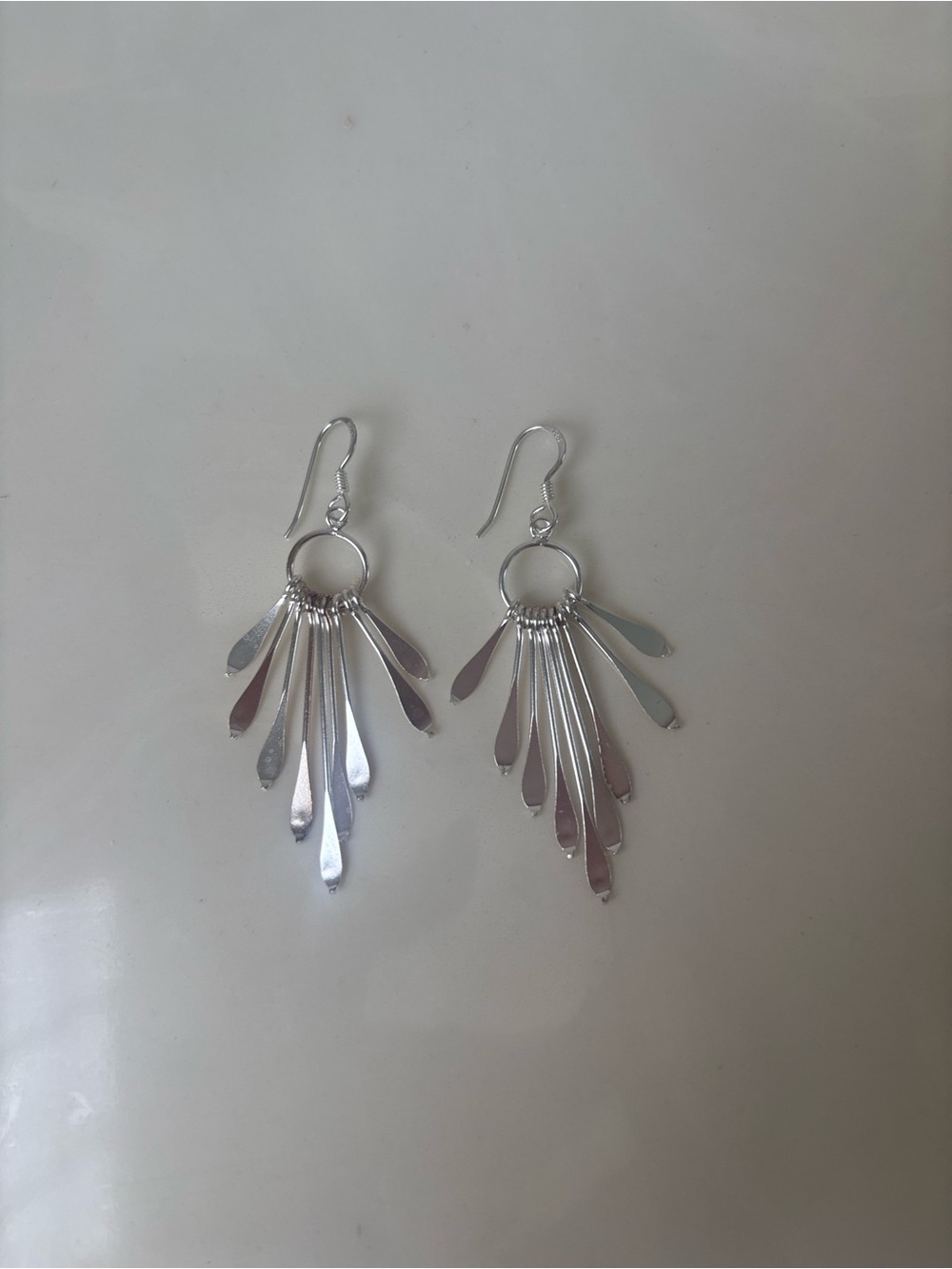 AeraVida Sterling Silver Silver Shimmering Fan Drop Earrings - Picture 4 of 4
